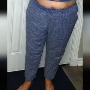 Old Navy blue linen blend elastic waist pant women's size 14